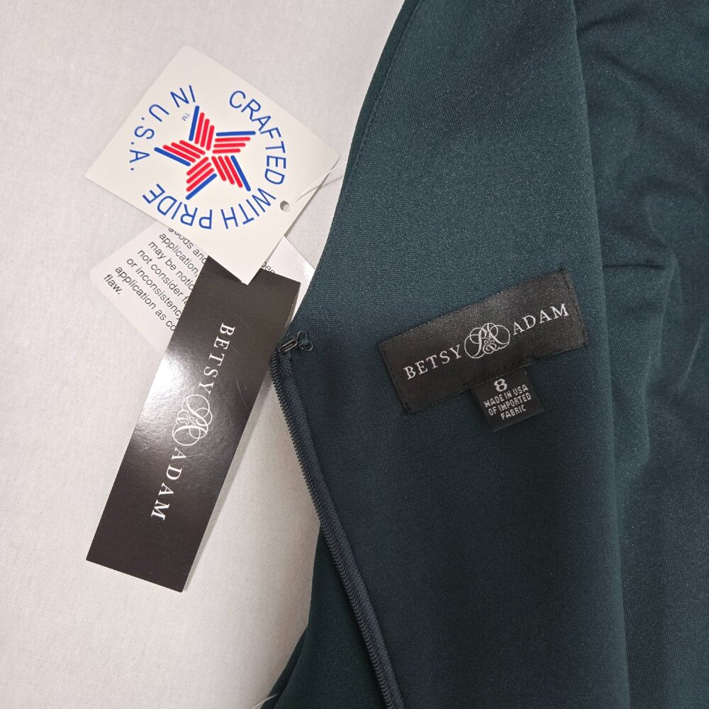 BETSY ADAM "Christine" PINE Scuba Crepe Ruffle Bow Slit Formal Gown Dress Size 8 - Picture 13 of 17